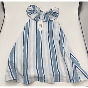 Minnow Toddler Girls Freshwater Stripe Ruffle Neck‎ Dress Blue White 2T New